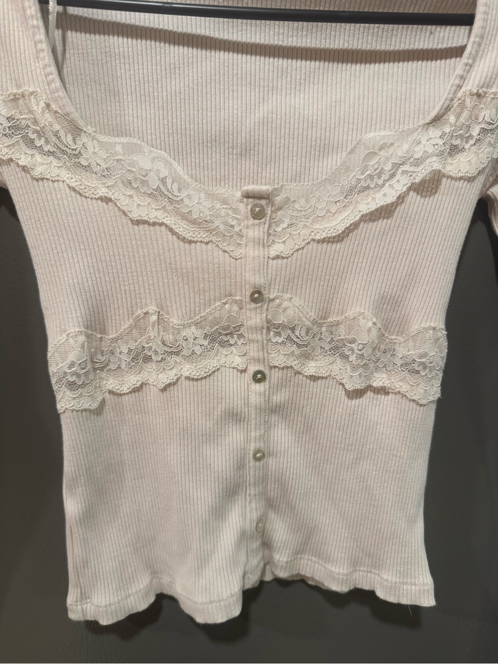 Zara Cream Ribbed Square-Neck Top Size S - Picture 4 of 5
